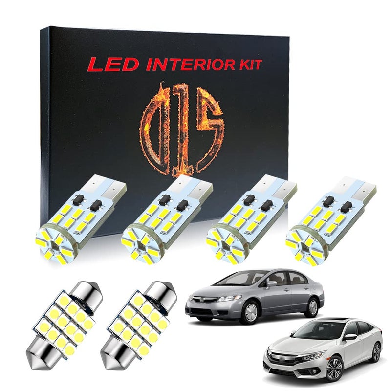 D15 Lighting مجموعة إضاءة LED داخلية D15 لسيارة هوندا سيفيك 2006-2021 6000 كيلفن مصابيح خريطة وقبة وصندوق وترخيص (6 قطع) - Image 1